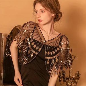 Leaf Shape Ruffle Shawl Elegant Sequin Embroidery Vintage Cape Breathabl…